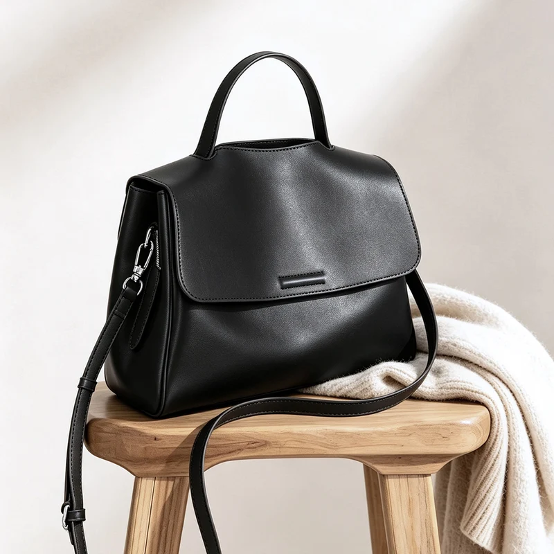 Strukturierte Top-Handle Klapp-Tasche mit abnehmbarem Crossbody-Tragegurt