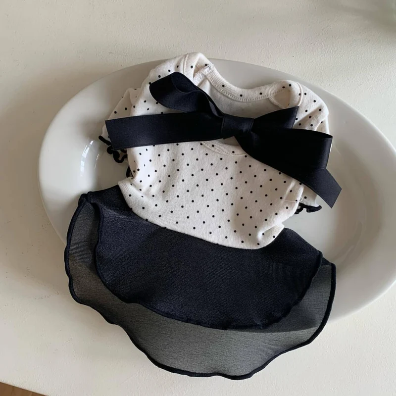 Polka Dot Chiffon Kleid für Haustiere mit Grosgrain