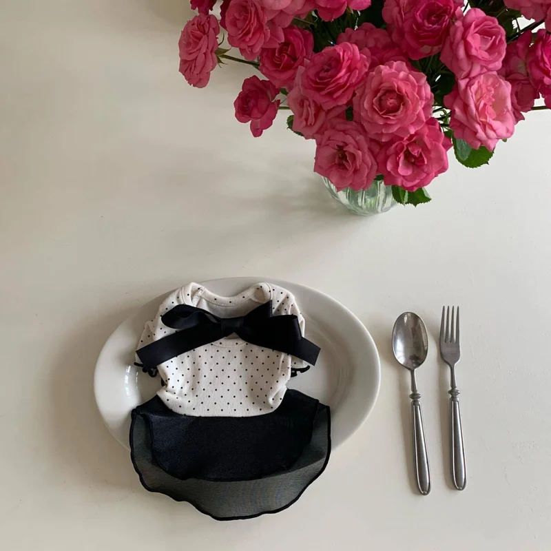 Polka Dot Chiffon Kleid für Haustiere mit Grosgrain