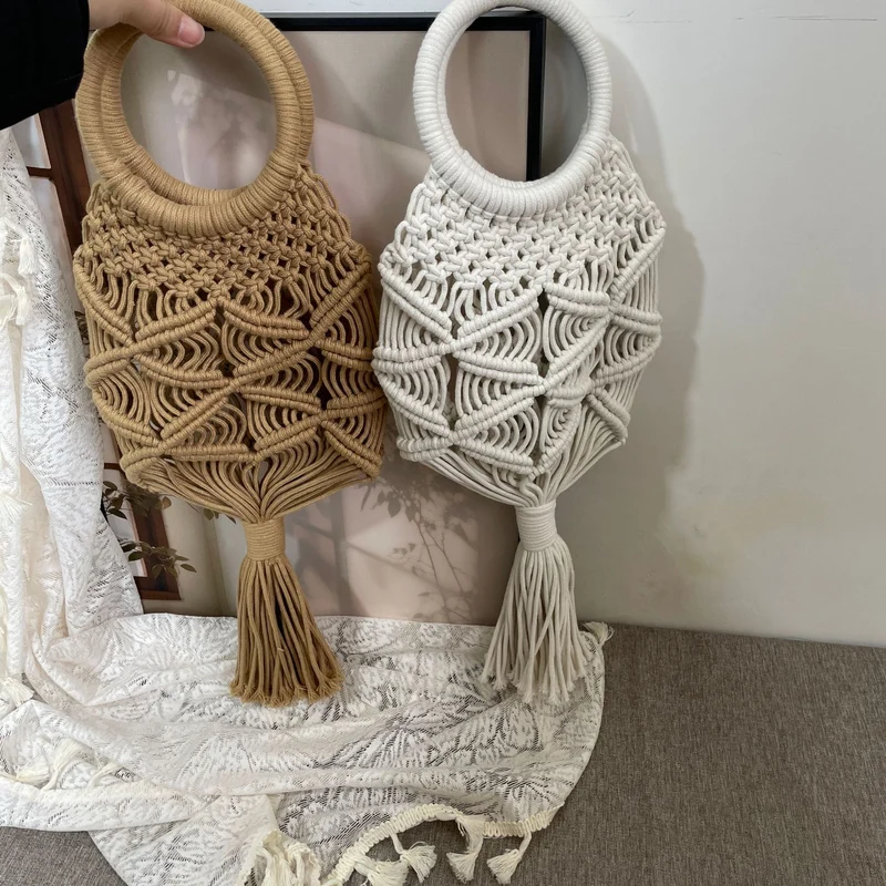 Handgeknüpfte Makramee-Tasche mit Quasten Skanto