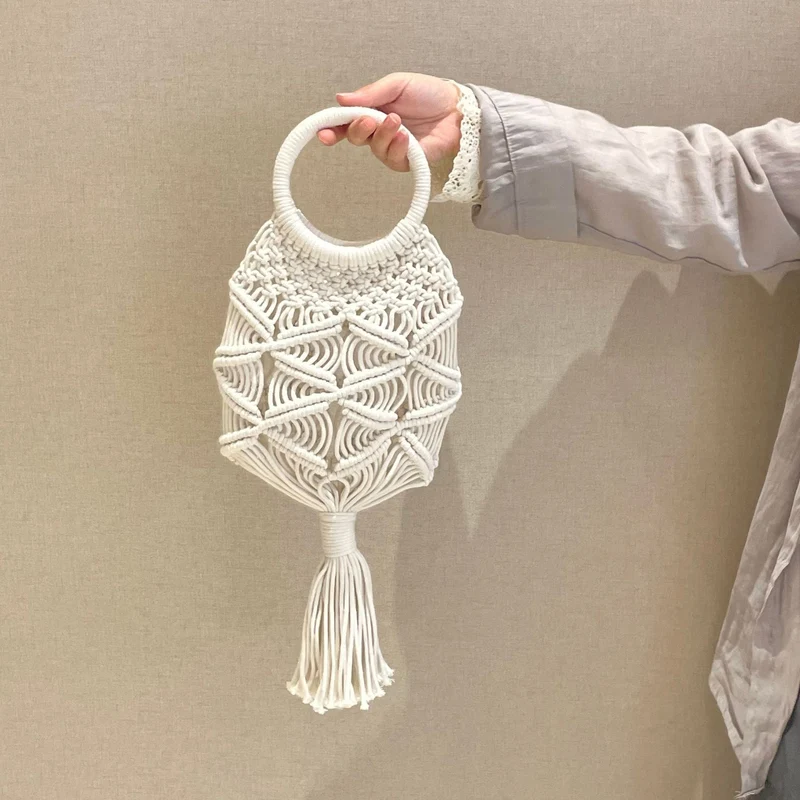 Handgeknüpfte Makramee-Tasche mit Quasten Skanto