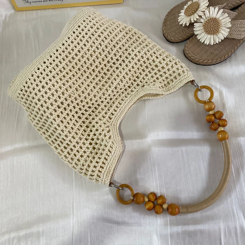 Handgeknüpfte Makramee-Tasche mit Holzgriff Skanto