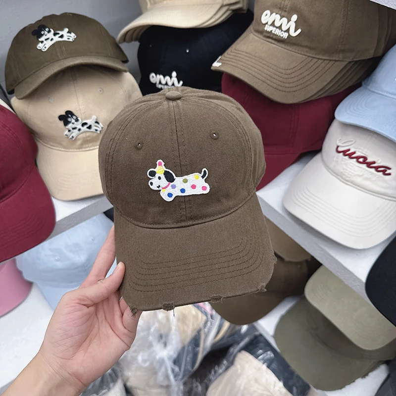 Damen Süße Baseballkappe mit Besticktem Hunde-Motiv Skanto
