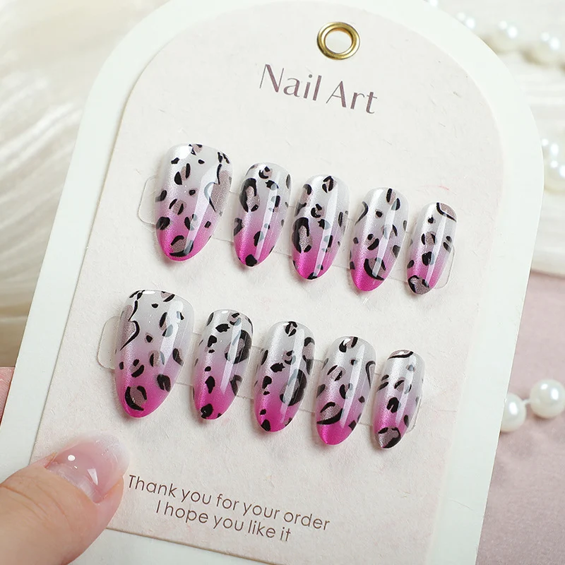 Künstlerisches Leopard-Print-Gradient Press-On-Nagelset Brehn
