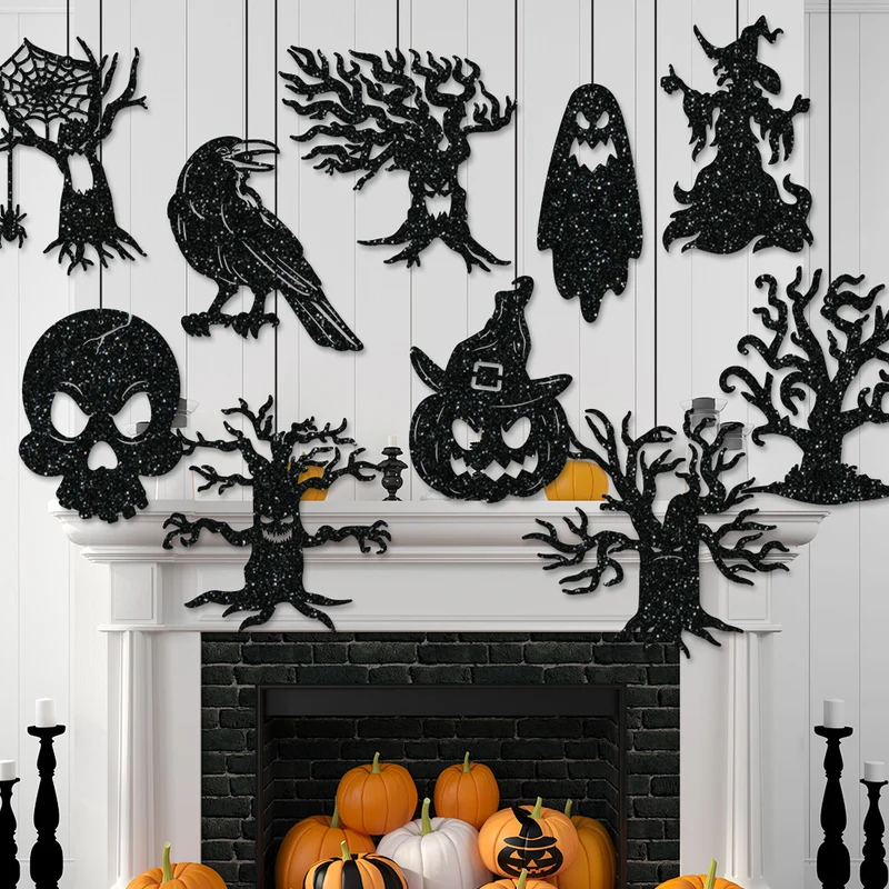 Mehrteiliges Hängendes Halloween-Deko-Set aus Glitzer-Silhouetten