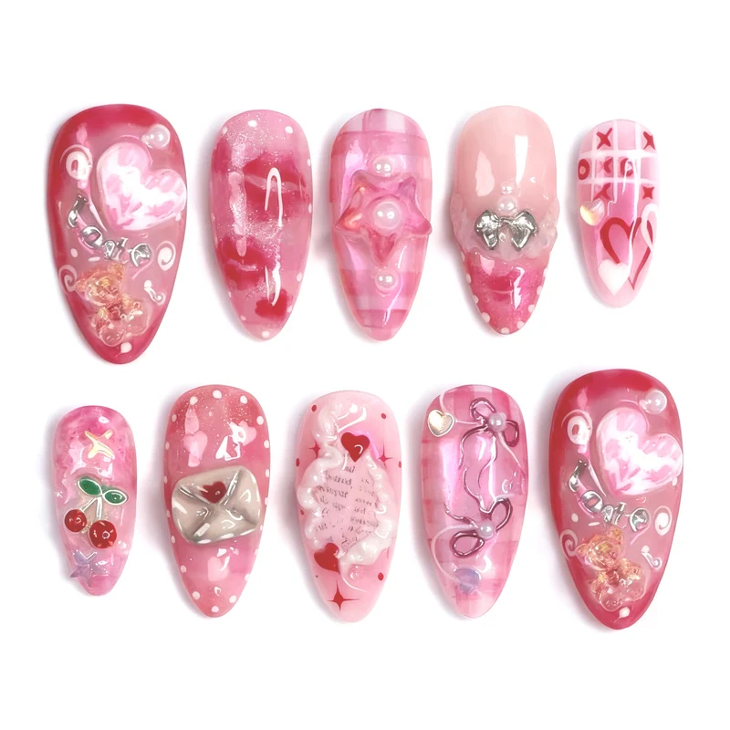 Künstlerisches Herz-Themen Press-On Nagelkunst Set Brehn