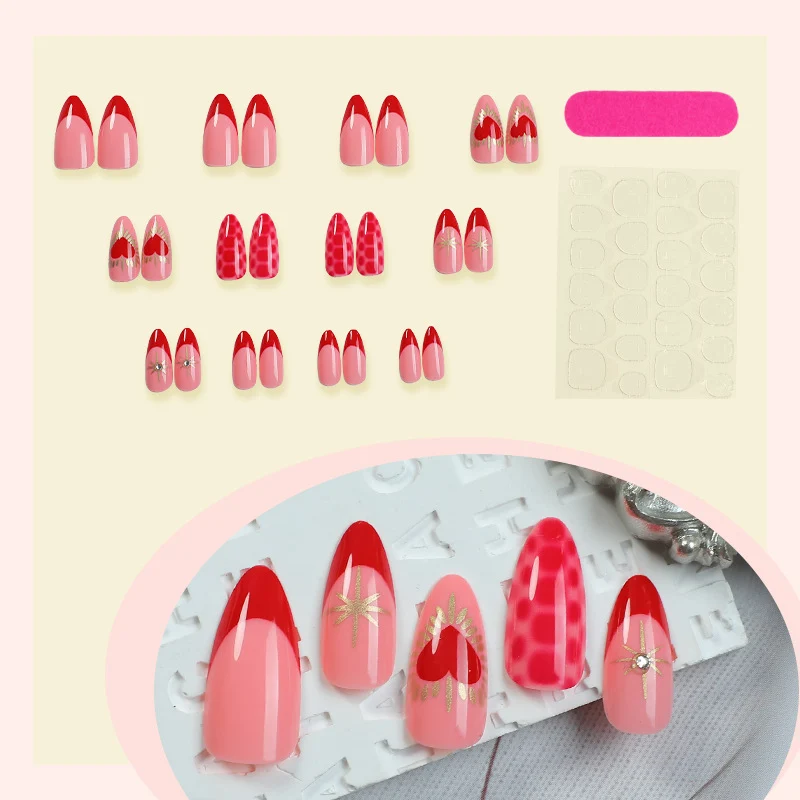 Künstlerisches Herz-inspiriertes Press-On Nagelkunst Set Brehn