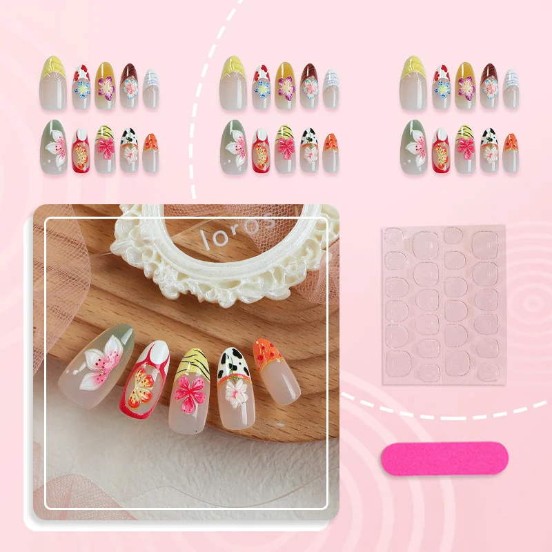 Künstlerische handbemalte florale Press-On Nagelkunst Brehn