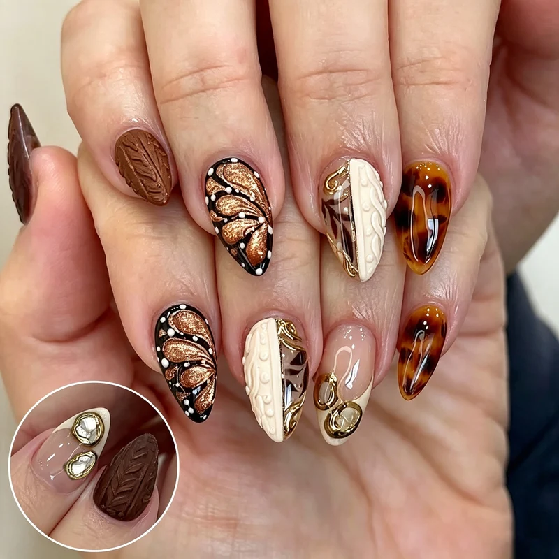 Künstlerisches Gourmet-Schokoladen-inspiriertes Press-On-Nagelkunst-Set Brehn