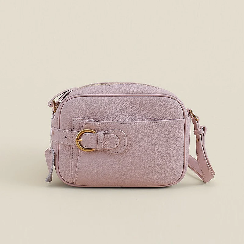 Rauleder Vegan-Leder Kamera Crossbody-Tasche mit dekorativem Schnallen- & Frontstecktasche