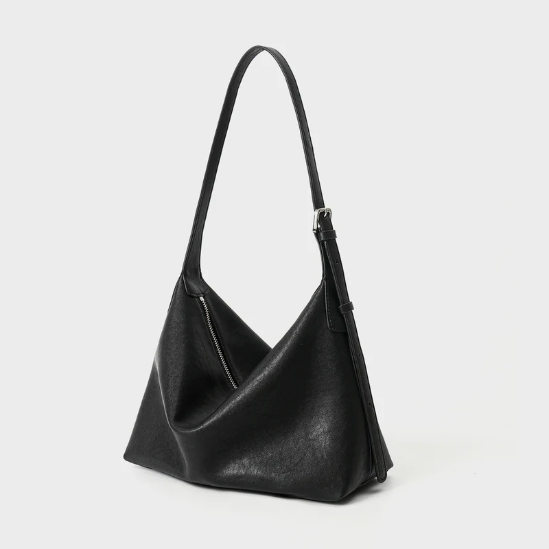 Weiche Slouch Hobo Schultertasche mit verstellbarem Schnallenriemen und diagonaler Reißverschlusstasche