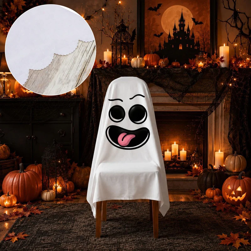Halloween Stuhlhusse aus Baumwolle mit gespenstischem Gesicht und gezacktem Saum