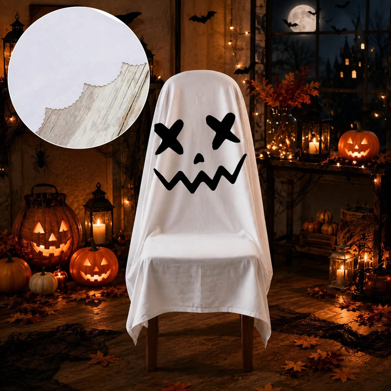 Halloween Stuhlhusse aus Baumwolle mit gespenstischem Gesicht und gezacktem Saum