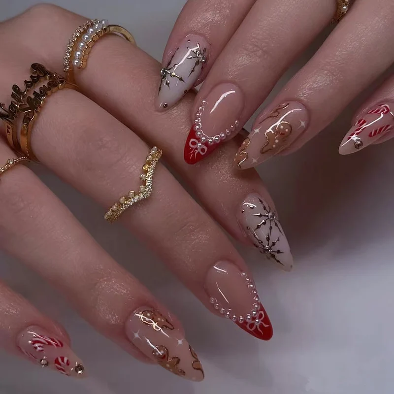 Künstlerisches Lebkuchen-Themen Press-On Nagelkunst Set Brehn
