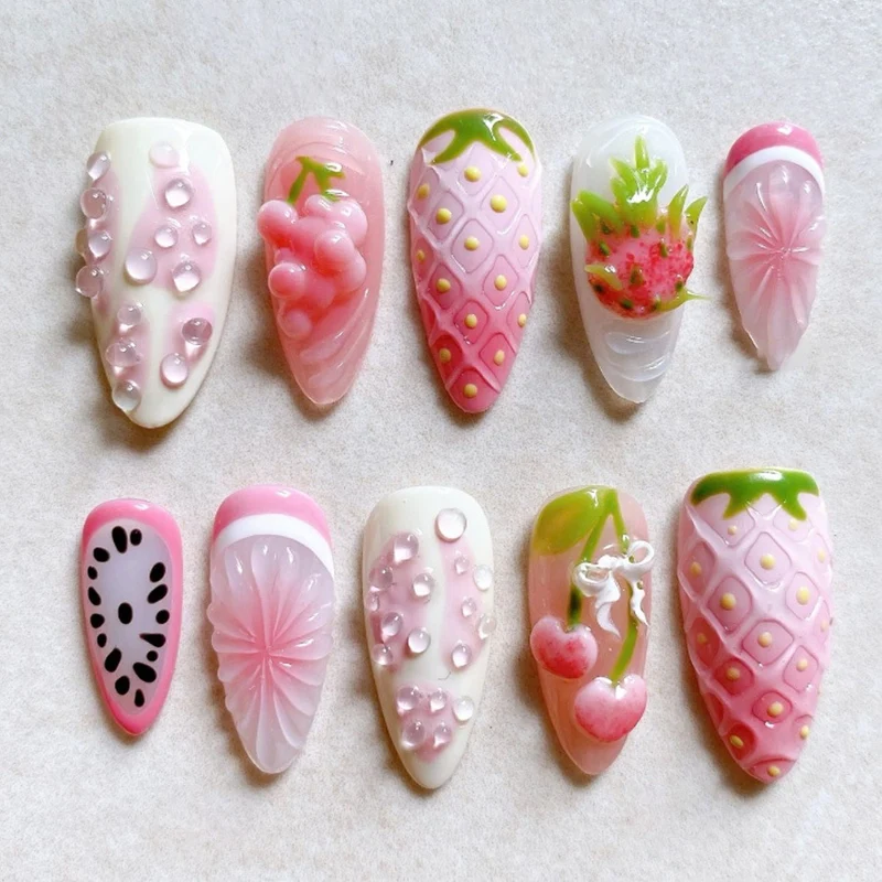 Künstlerisches Obst-Themen Press-On Nagelkunst Set Brehn