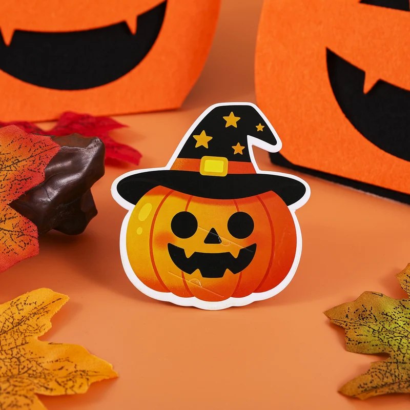 Halloween-Aufkleber Kürbis mit Hexenhut selbstklebend