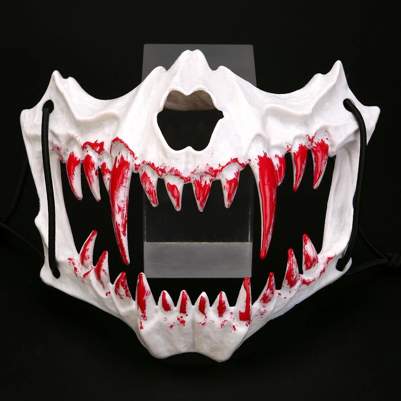 Halbgesichtsmaske mit fletschenden Vampirzähnen und verstellbarem Gummiband