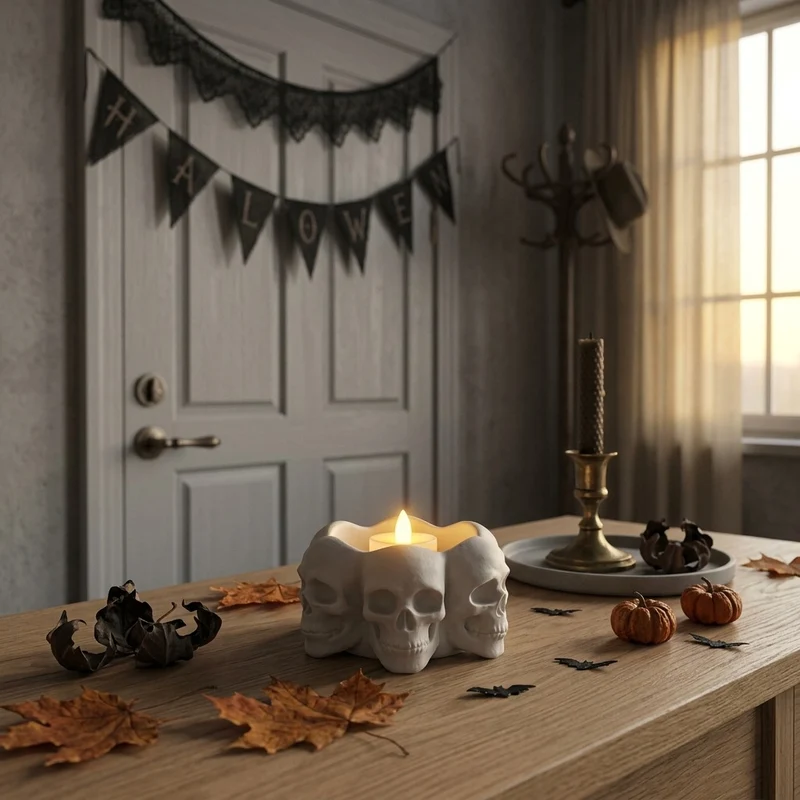 Keramik-Schädel-Planter mehrköpfige Blumenschale und Kerzenhalter für Halloween-Deko