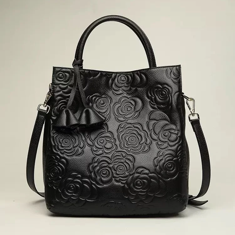 Prägung Floral Vegan Leder Top-Handle Tote mit abnehmbaren Crossbody-Träger