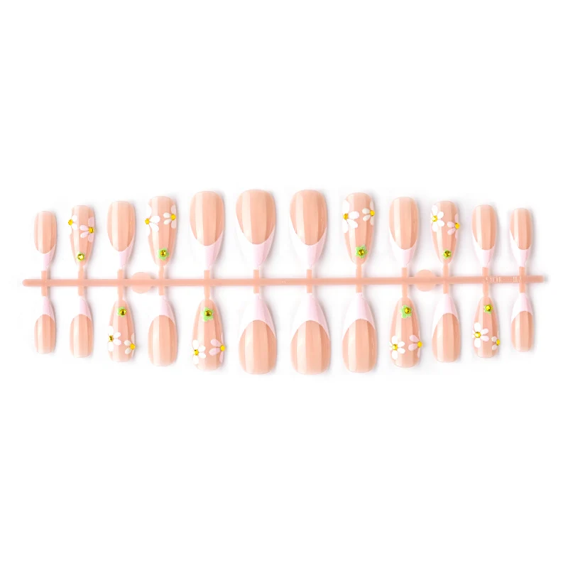 Künstlerisches, mit Blumen verziertes Press-On Nagelset Brehn