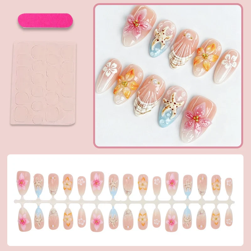 Künstlerisches floral-verziertes Press-On Nagelset Brehn