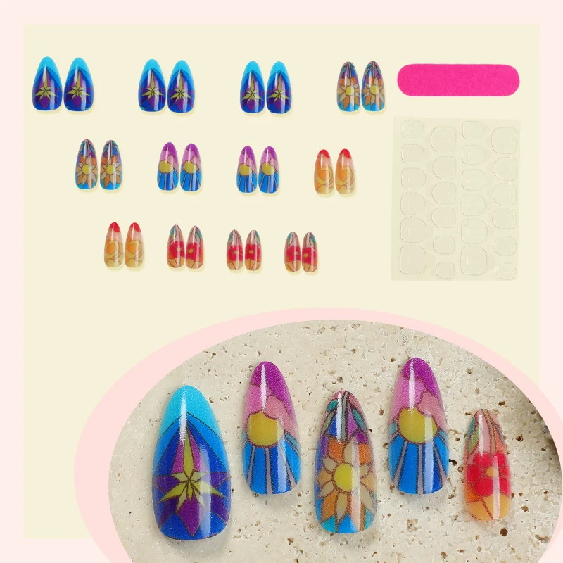Künstliches florales Stiletto Press-On Nagelset Brehn