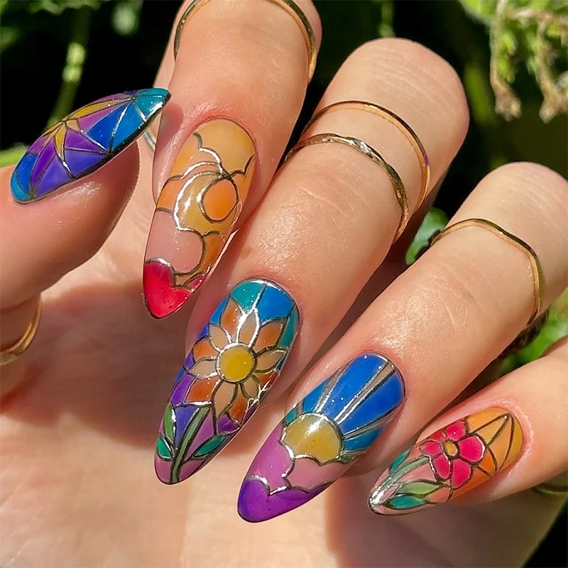 Künstliches florales Stiletto Press-On Nagelset Brehn