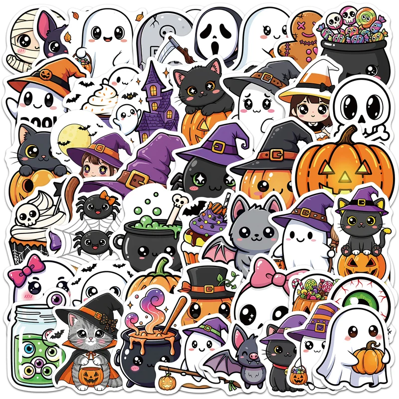 Kawaii Halloween Vinyl-Sticker-Set Wasserdichtes, abziehbares Aufkleberpack für Laptop, Scrapbooking und Geschenkdeko