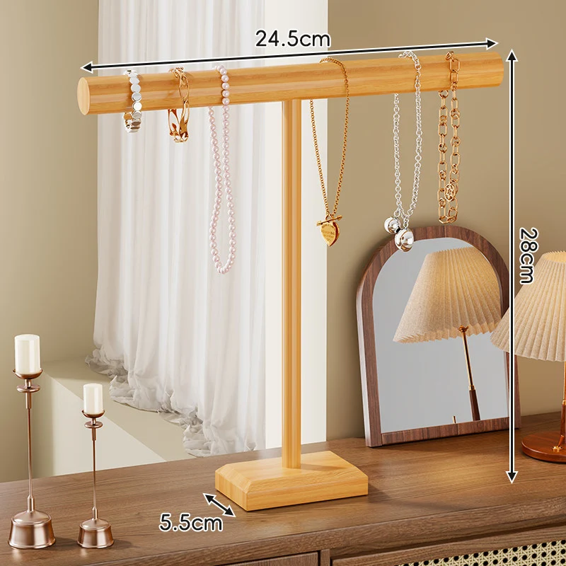 Holz T-Bar Halsketten- und Armband-Display-Ständer mit stabilem rechteckigem Sockel