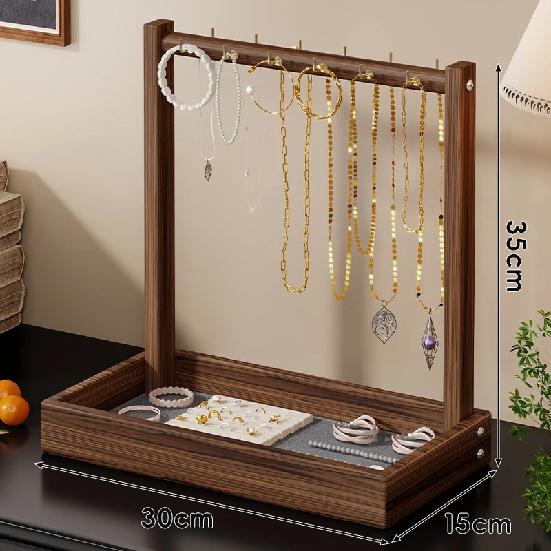 Holz Schmuckdisplay und Tablett Organizer mit Hängestange und Ringfächern