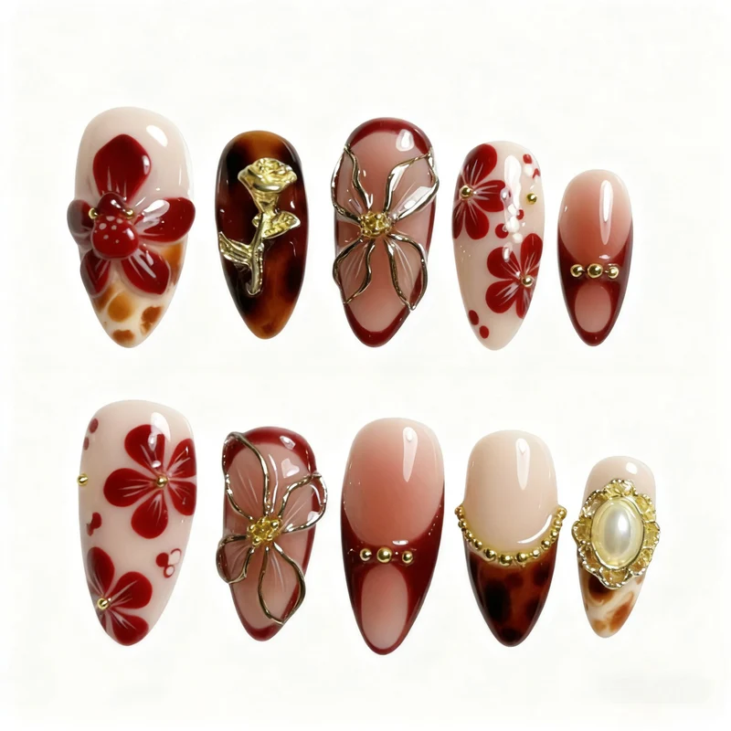 Künstlerische florale veredelte Press-On-Nagelkunst Brehn