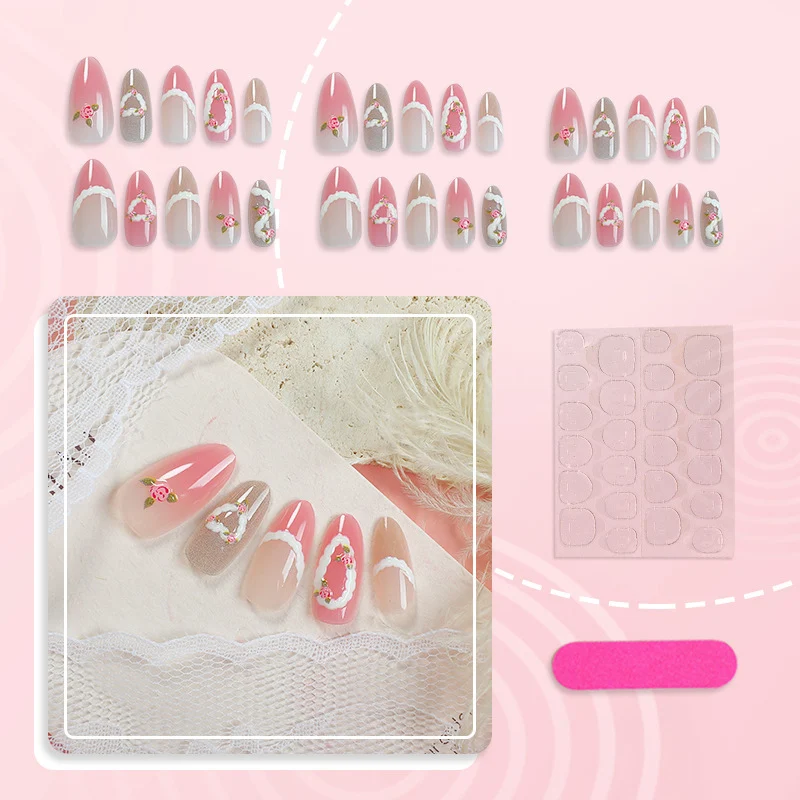 Künstlerisches Floral Design Press-On Nagelset Brehn