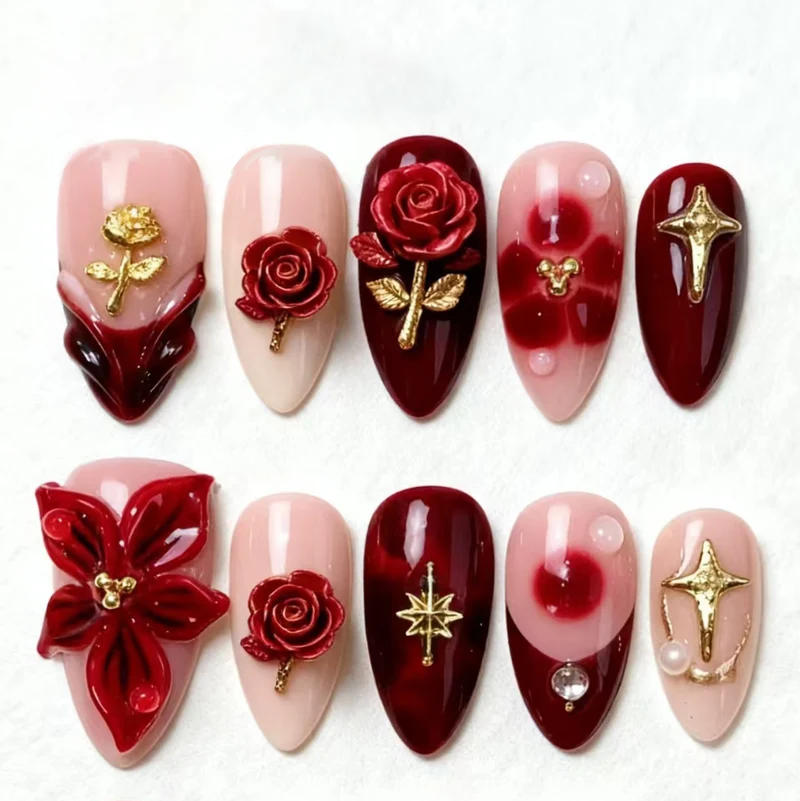 Künstlerisches Floral Press-On Nagelkunst Set Brehn