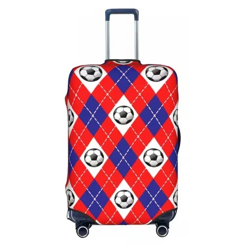 Unisex nicht-elastische Kofferhülle mit Fußball-Rautenmuster, reißfester Stretchhülle für Trolley mit Griff- und Radausschnitten Skanto