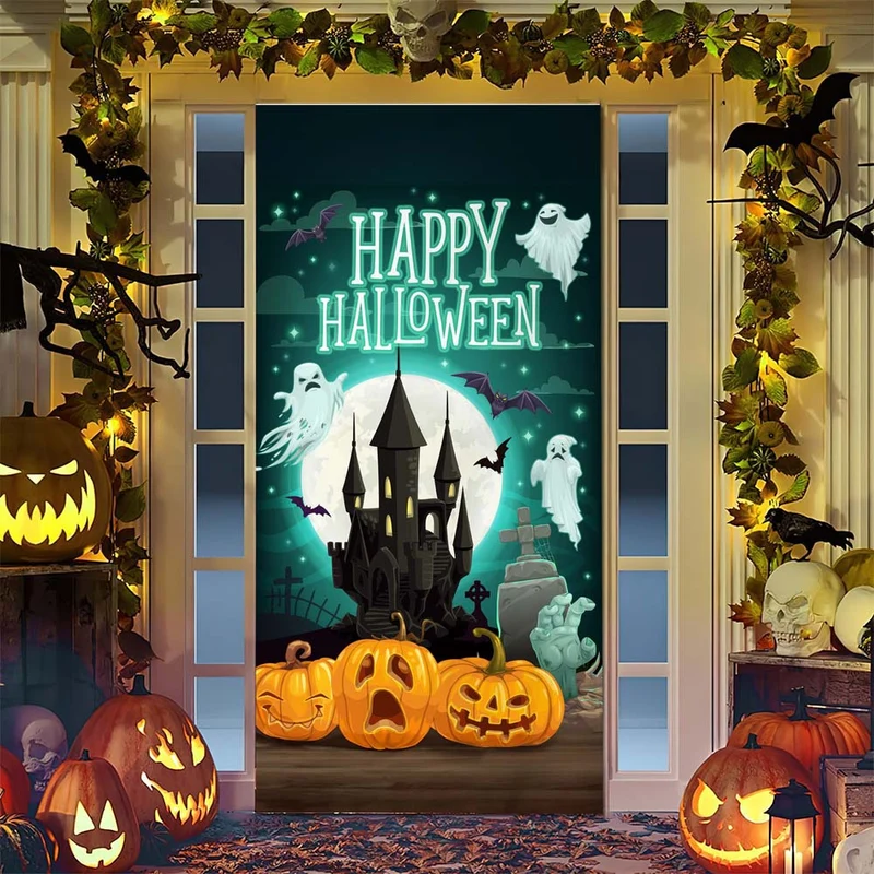 Halloween-Türposter mit großformatiger Grim-Reaper-Illustration und wiederverwendbarem PVC-Planenstoff