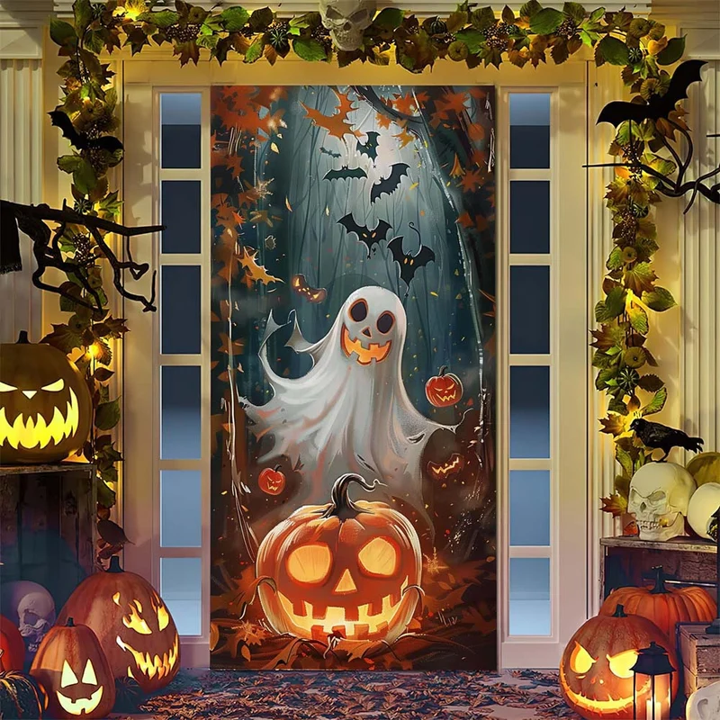 Halloween-Türposter mit großformatiger Grim-Reaper-Illustration und wiederverwendbarem PVC-Planenstoff