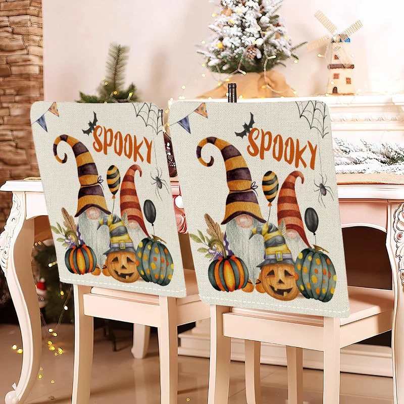 festliche Halloween-Stuhlhussen aus dehnbarem Polyester mit Hexenhut- und Schriftzug-Motiv