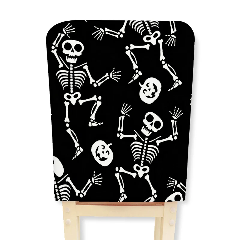 Elastischer Stuhlrückenbezug mit Halloween-Skelettmuster und hochelastischem Jersey-Stoff