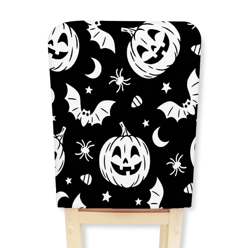 Elastischer Stuhlrückenbezug mit Halloween-Skelettmuster und hochelastischem Jersey-Stoff