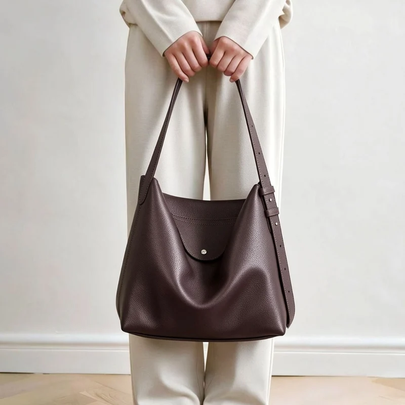 Skulpturale genoppte Leder-Optik Hobo Schultertasche mit verstellbarem Schnallenriemen