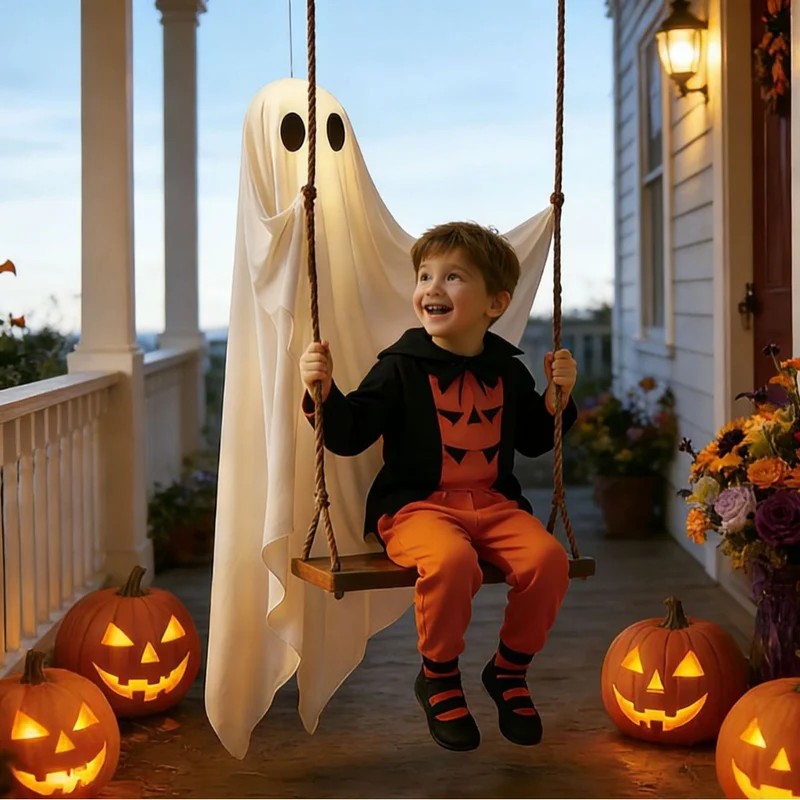 Kinder-Halloween-Kostümkleid mit Schnürmieder, Tüllrock und gestreiften Kniestrümpfen