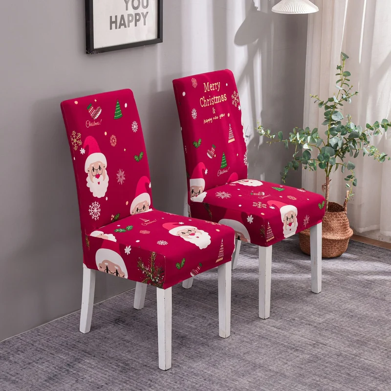 Elastische Stuhlhussen mit Weihnachtsmotiv für hohe Rückenlehnen