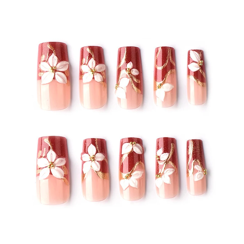 Artistic Floral 3D Press-On Nail Art Brehn