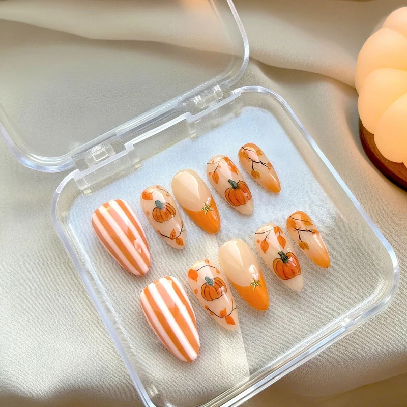 Künstlerisches herbstliches Press-On Nagelset Brehn