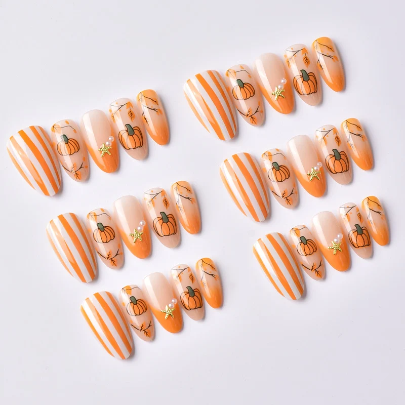 Künstlerisches herbstliches Press-On Nagelset Brehn