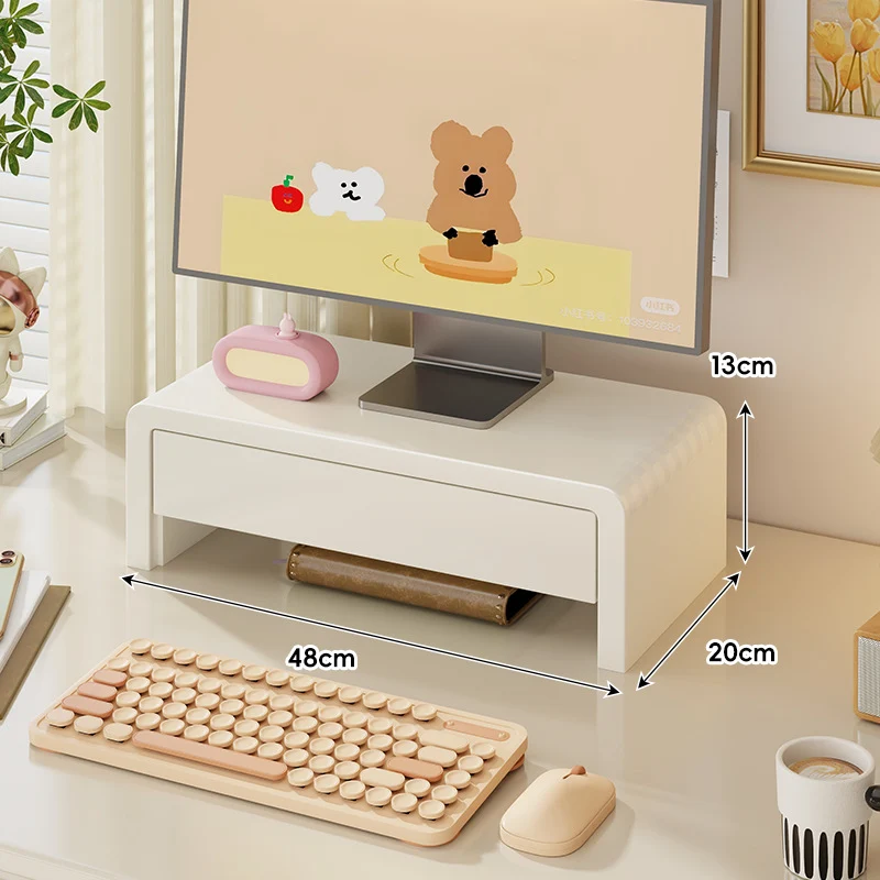 Breite Massivholz Gebogener Desktop Monitorständer mit Unterregalablage