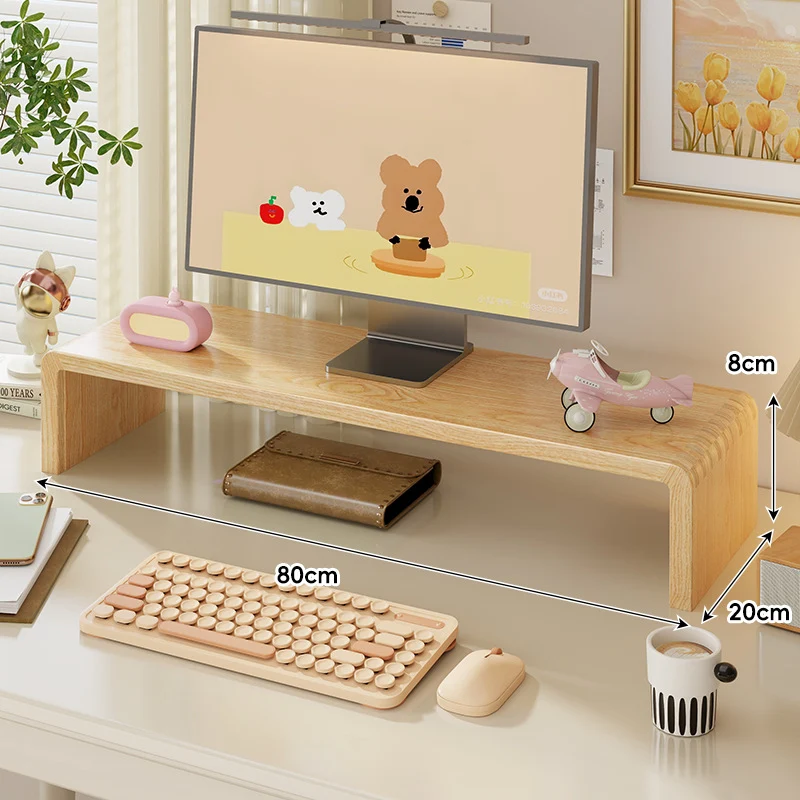 Breite Massivholz Gebogener Desktop Monitorständer mit Unterregalablage