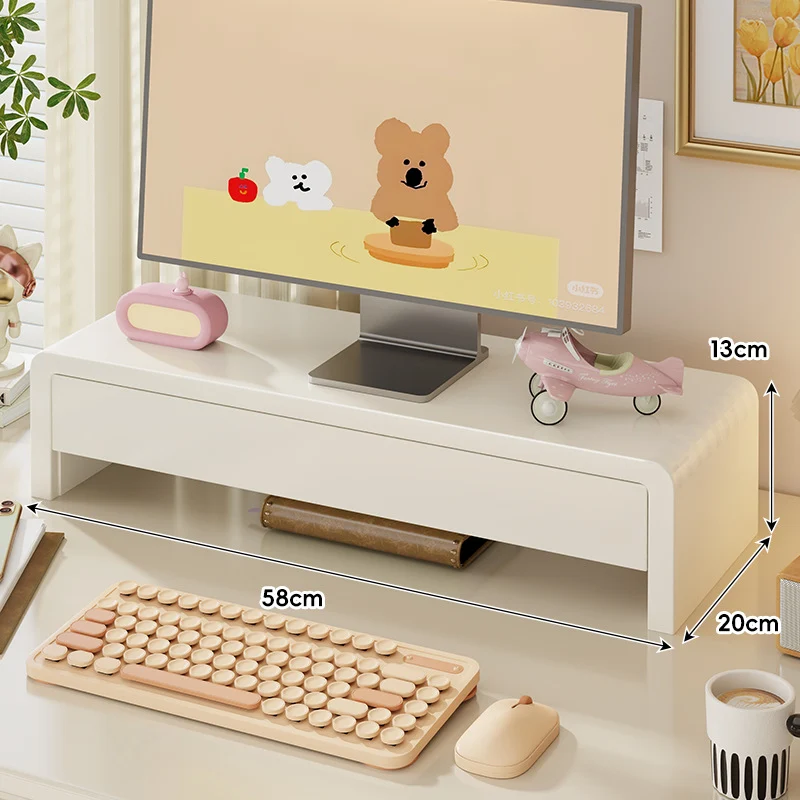 Breite Massivholz Gebogener Desktop Monitorständer mit Unterregalablage
