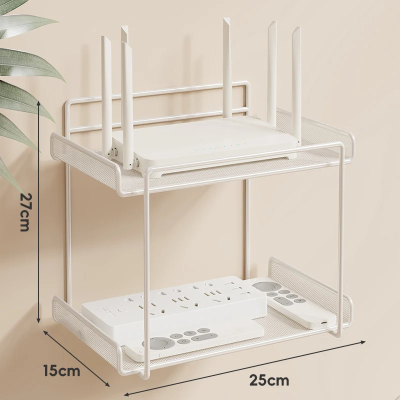 Wandmontierter Zwei-Ebenen Belüfteter Mesh Router und Power Strip Organizer