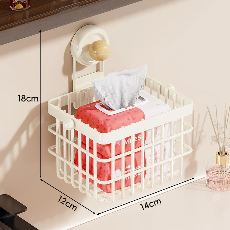 Wandmontierter Saugnapf-Drahtkorb Tissue- und Tuch-Organizer